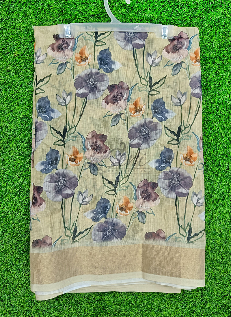 Lovely Digital Print Linen Jute Saree