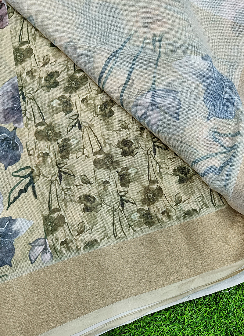 Lovely Digital Print Linen Jute Saree