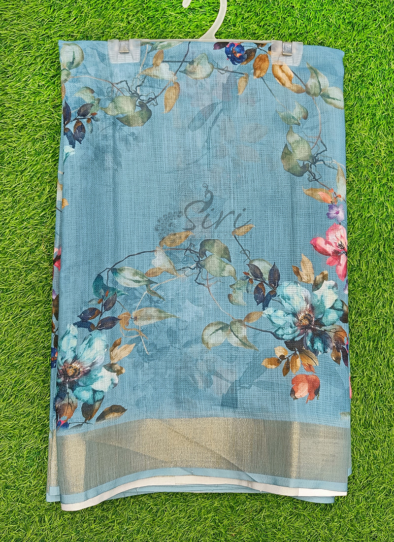 Lovely Digital Print Linen Jute Saree