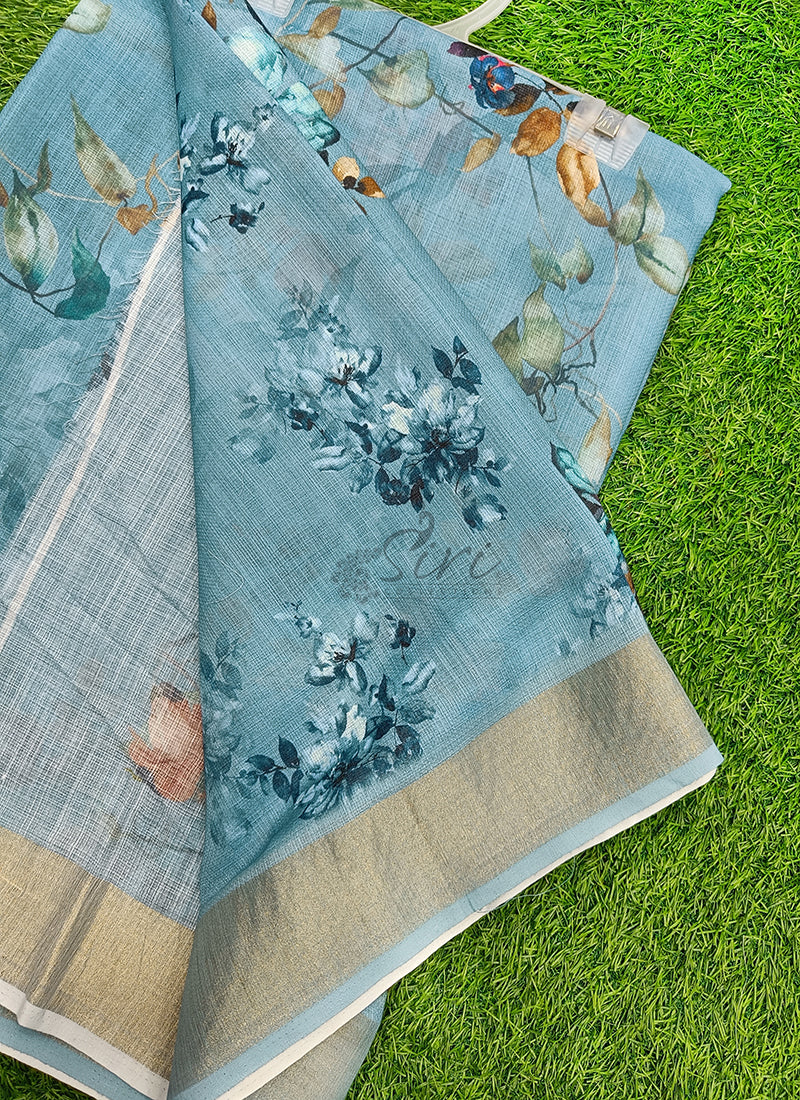 Lovely Digital Print Linen Jute Saree