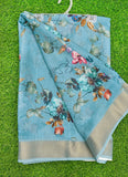 Lovely Digital Print Linen Jute Saree