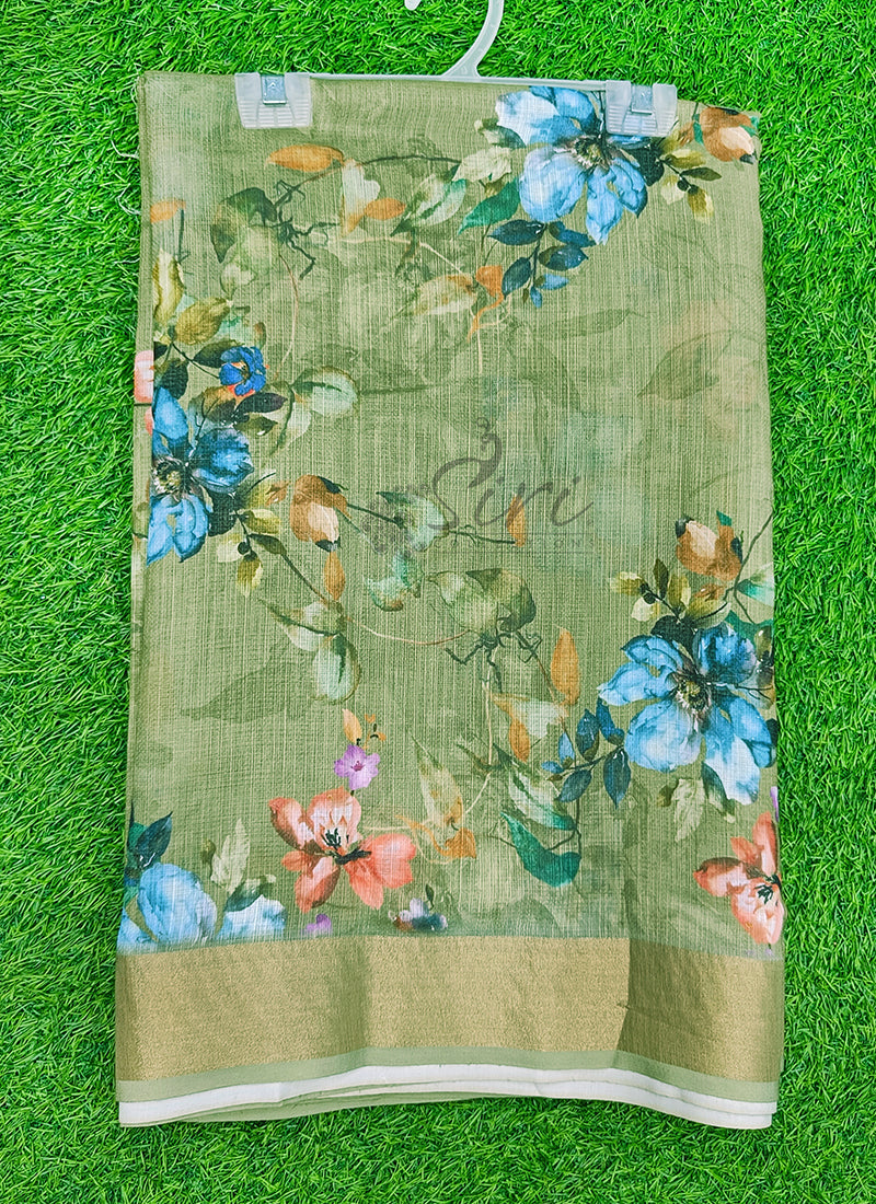 Lovely Digital Print Linen Jute Saree