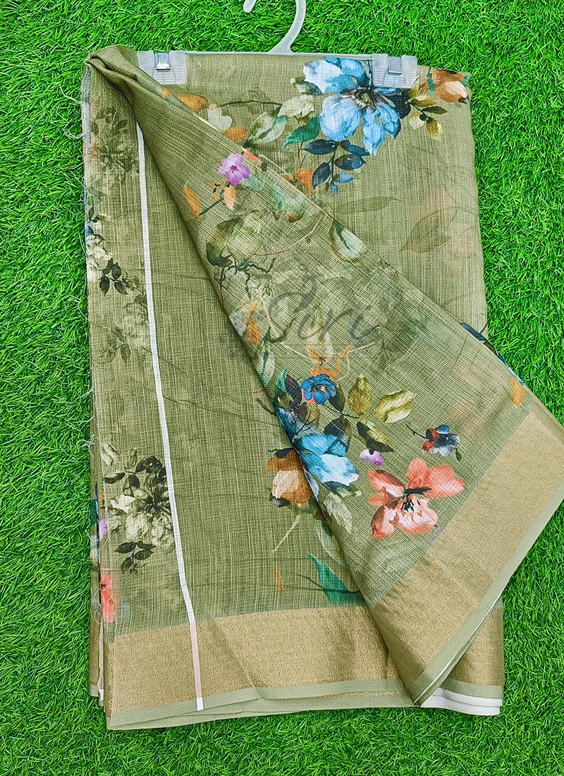 Lovely Digital Print Linen Jute Saree