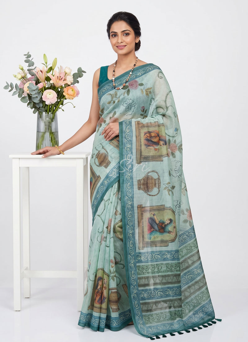 Lovely Digital Print Chanderi Saree