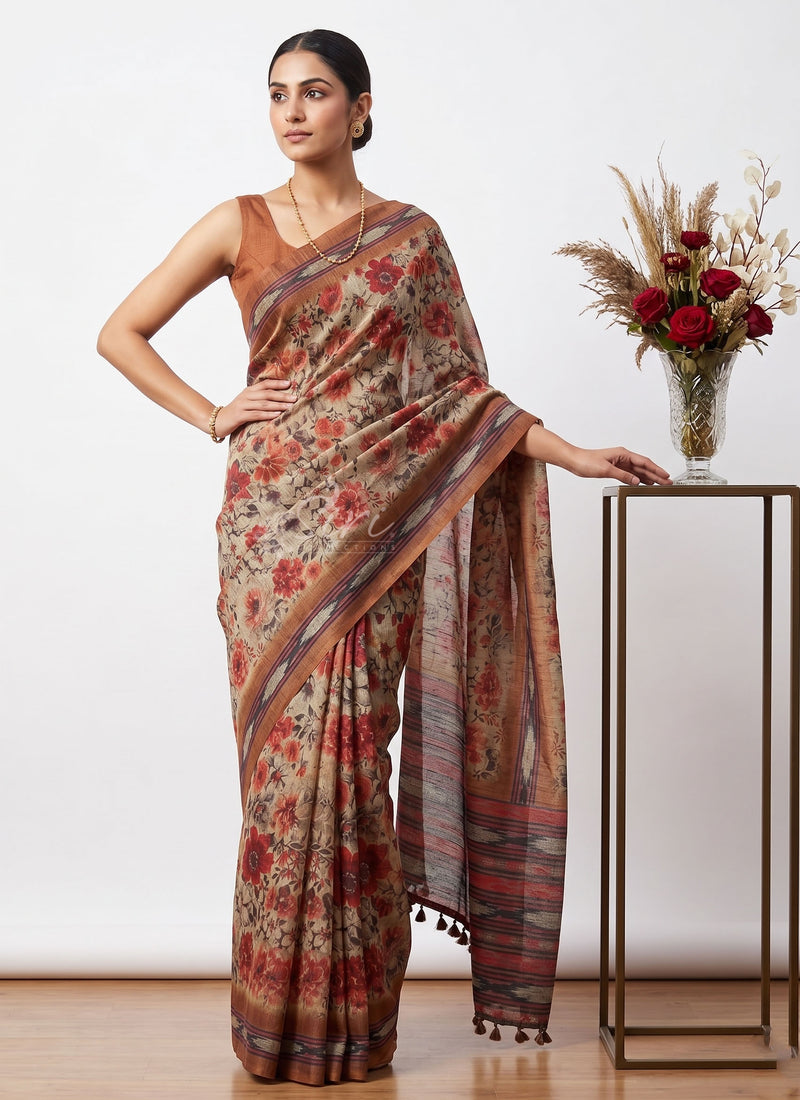 Lovely Digital Print Chanderi Saree