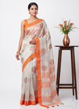 Festive Tissue Linen Saree in Embroidery Work Motifs
