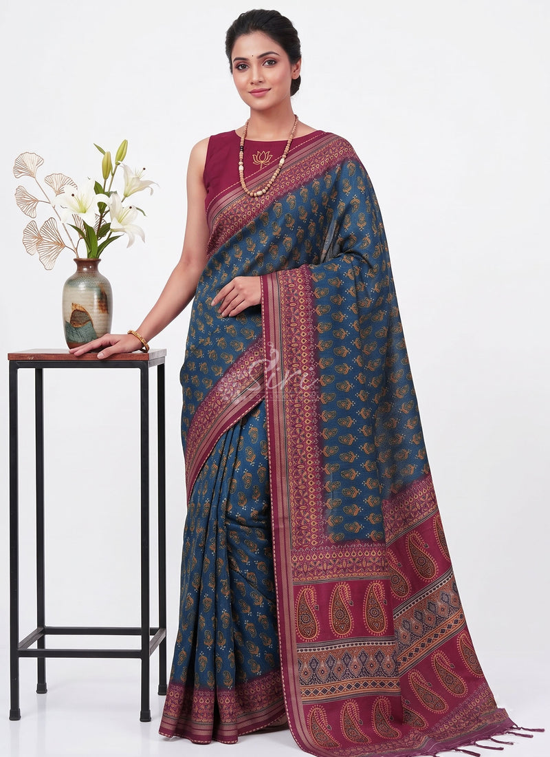 Designer Digital Print Semi Tussar Saree with Blouse
