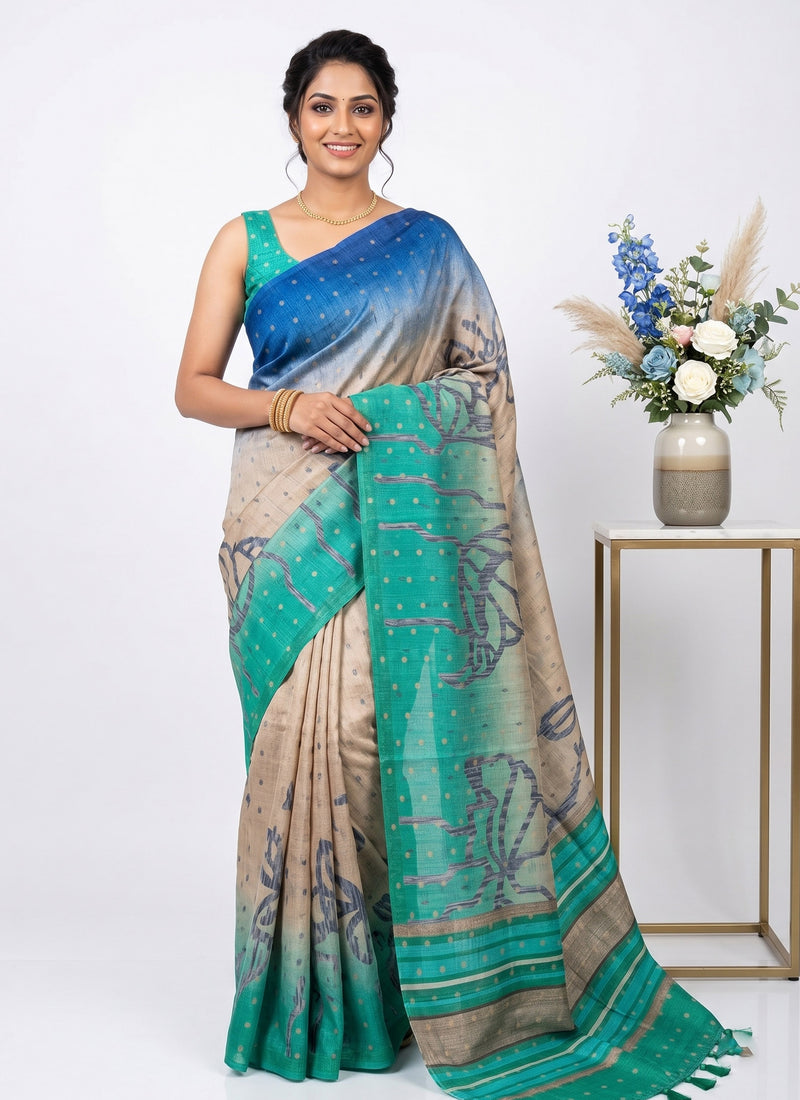 Premium Digital Printed Shaded Bhagalpur Silk Saree with Blouse