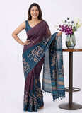 Premium Digital Printed Shaded Bhagalpur Silk Saree with Blouse
