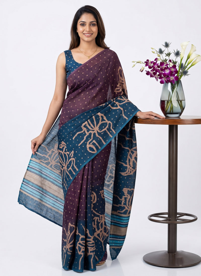 Premium Digital Printed Shaded Bhagalpur Silk Saree with Blouse