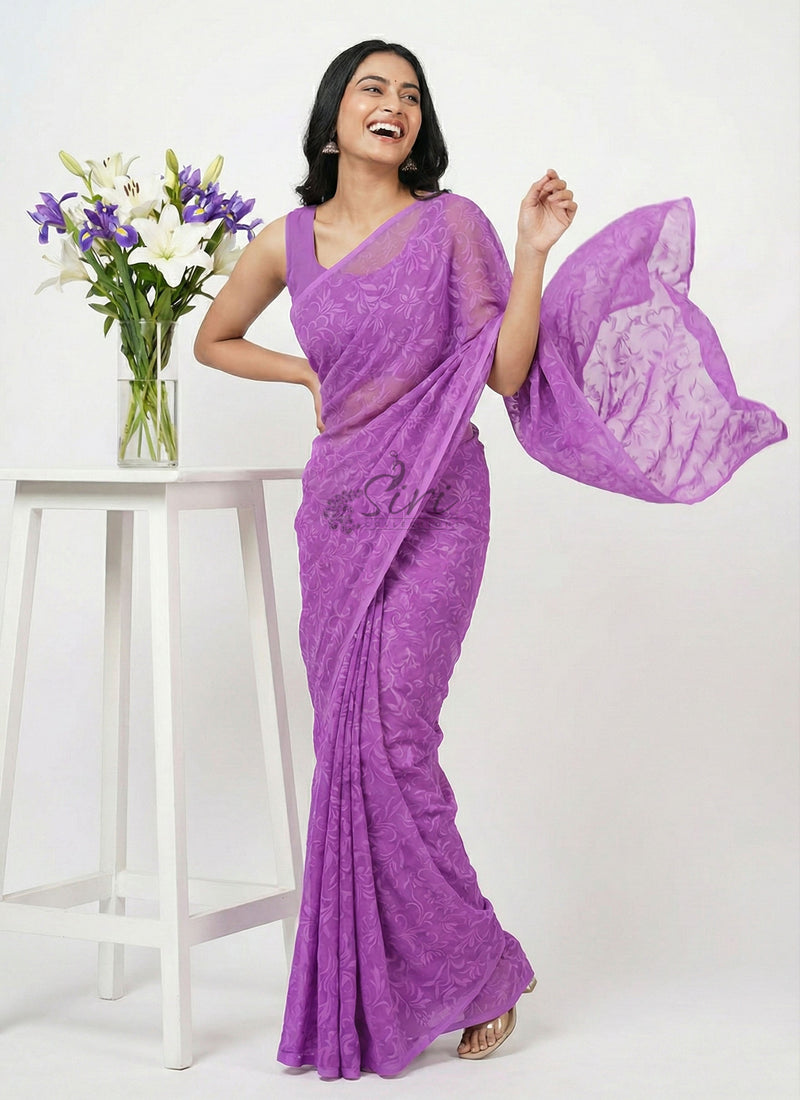 High Quality Latest Garden Lock Chiffon Brasso Saree
