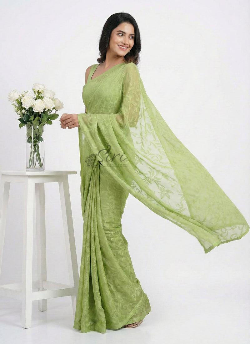 High Quality Latest Garden Lock Chiffon Brasso Saree
