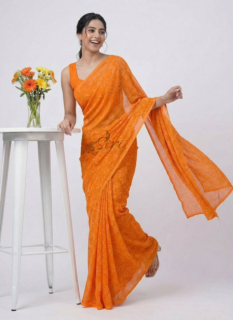 High Quality Latest Garden Lock Chiffon Brasso Saree