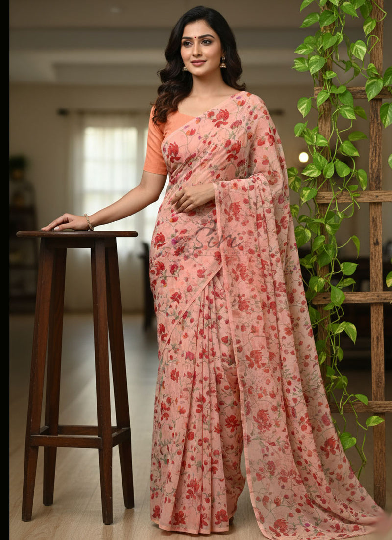 Authentic Garden Vareli Printed Georgette Saree