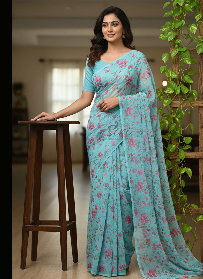 Authentic Garden Vareli Printed Georgette Saree