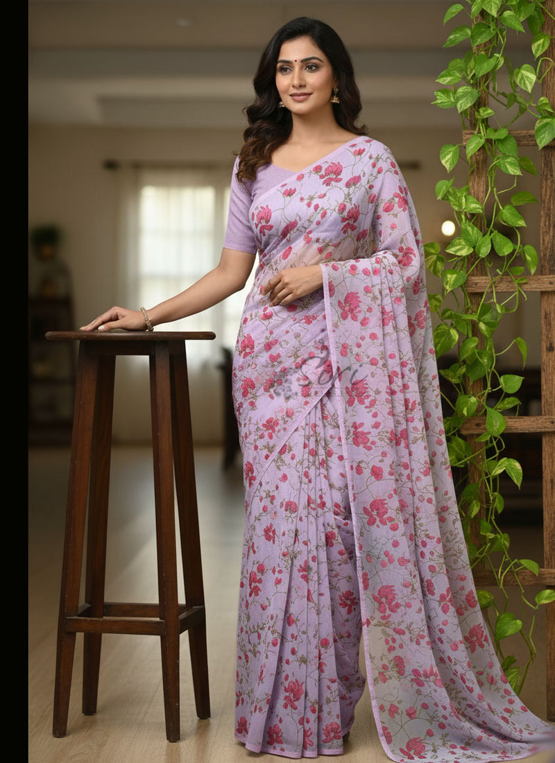 Authentic Garden Vareli Printed Georgette Saree