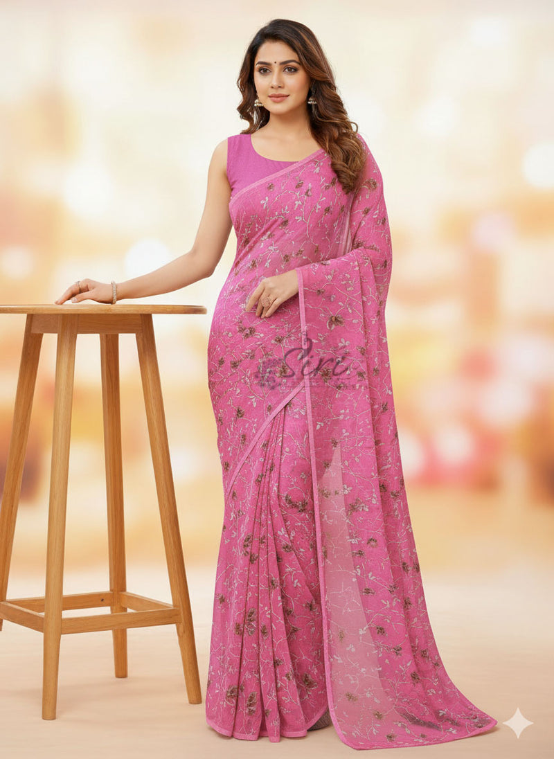 Authentic Garden Vareli Printed Georgette Saree