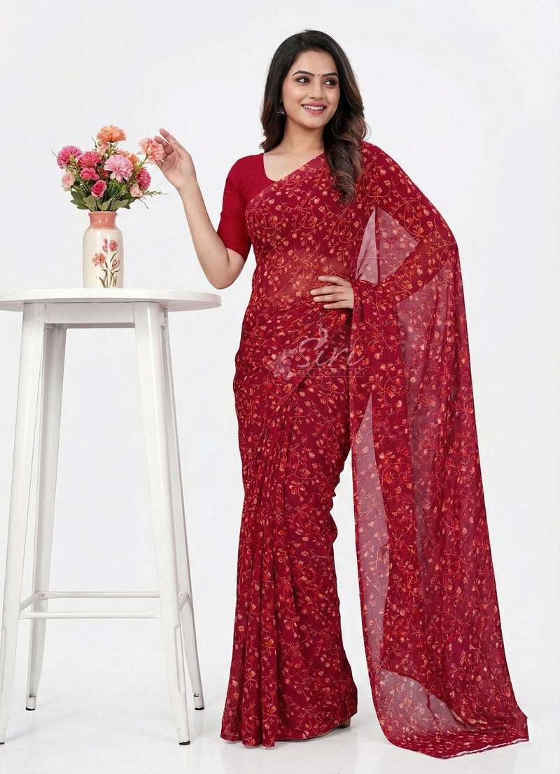 Authentic Garden Vareli Printed Georgette Saree