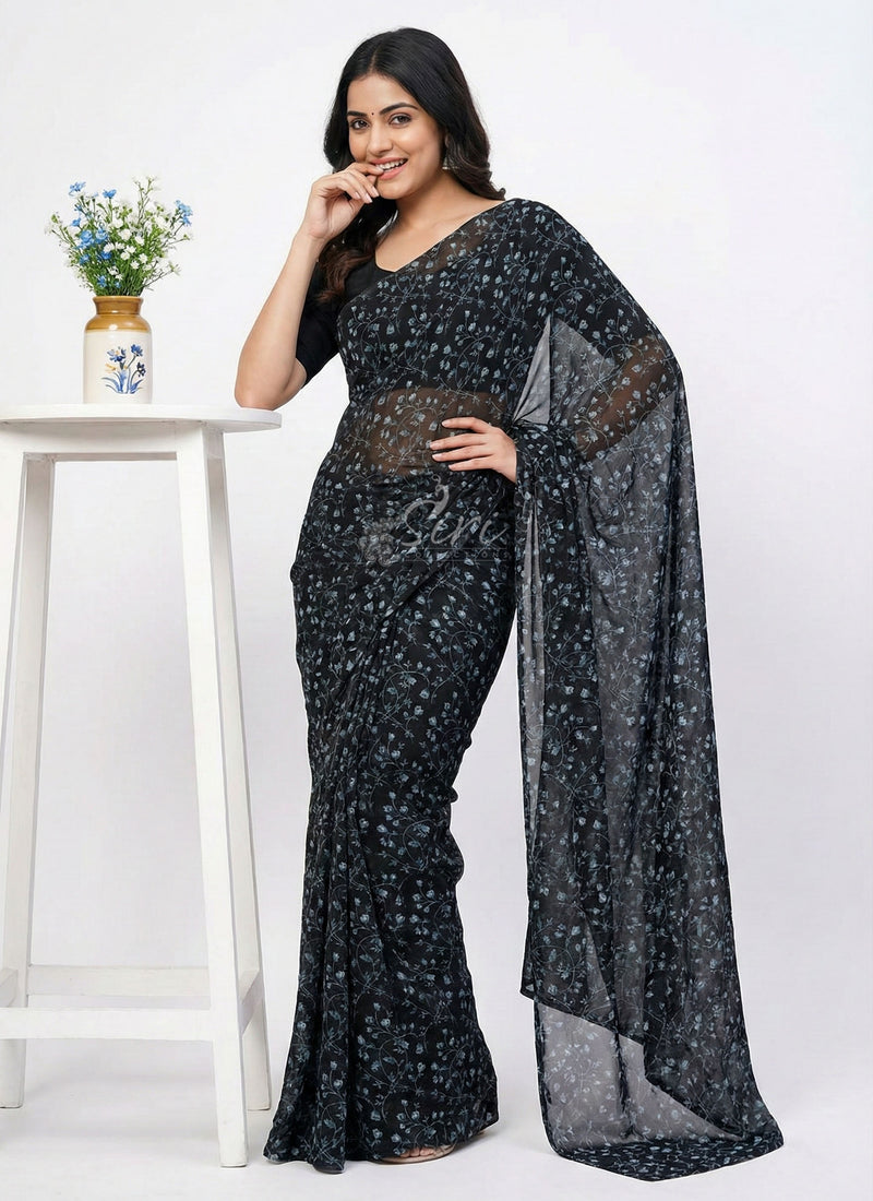 Authentic Garden Vareli Printed Georgette Saree