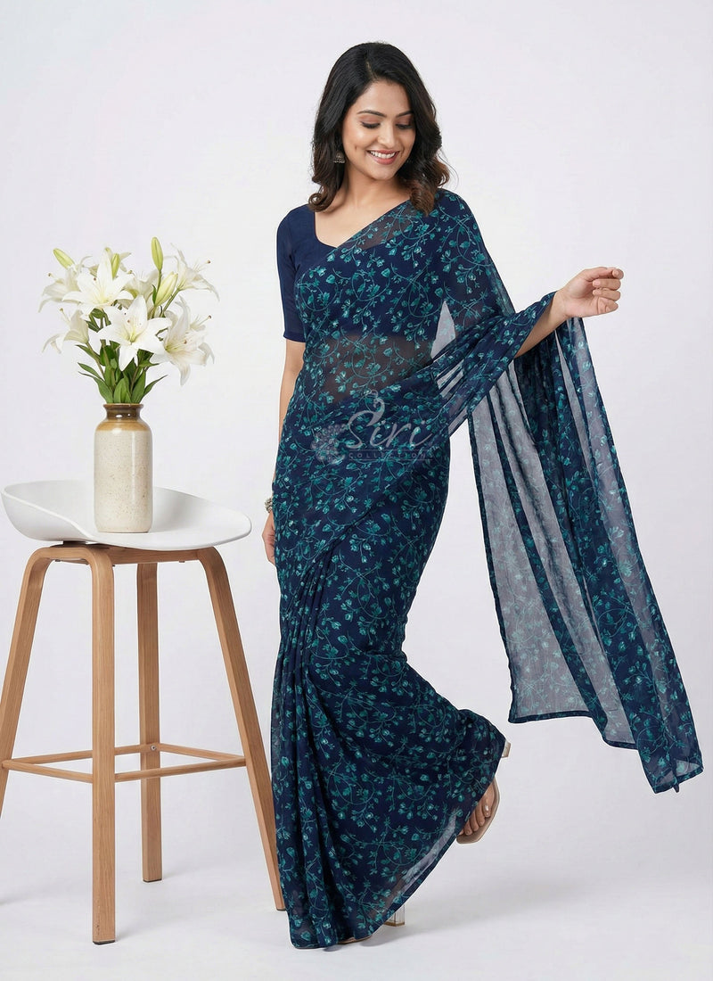 Authentic Garden Vareli Printed Georgette Saree