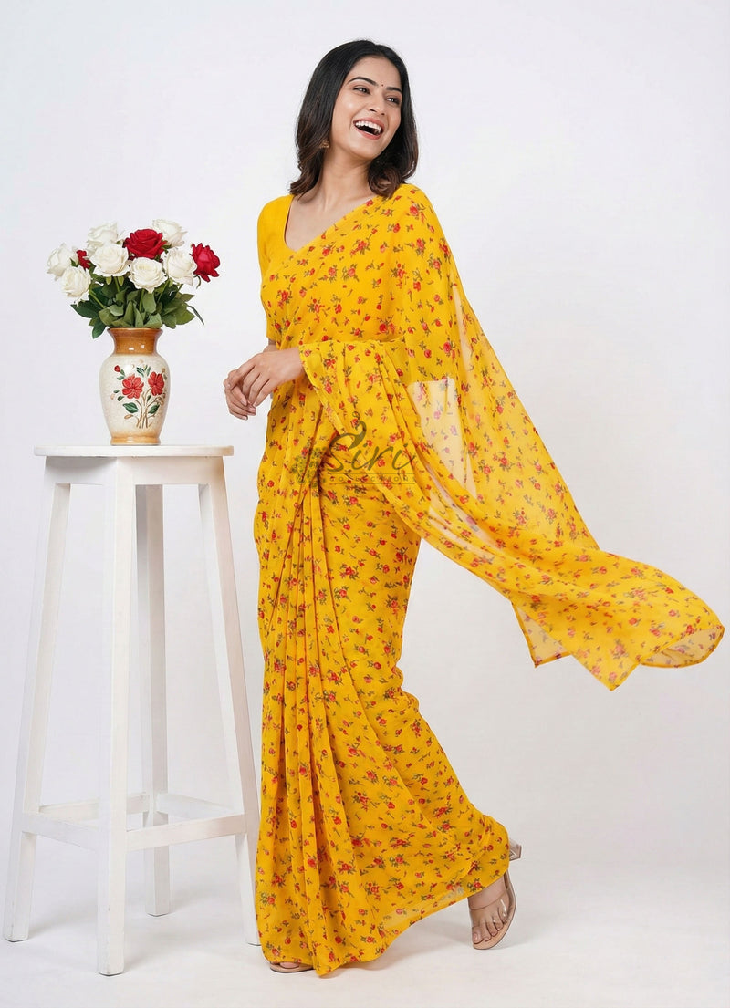 Authentic Garden Vareli Printed Georgette Saree