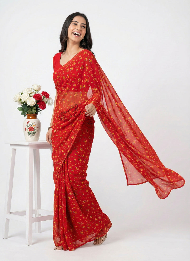 Authentic Garden Vareli Printed Georgette Saree