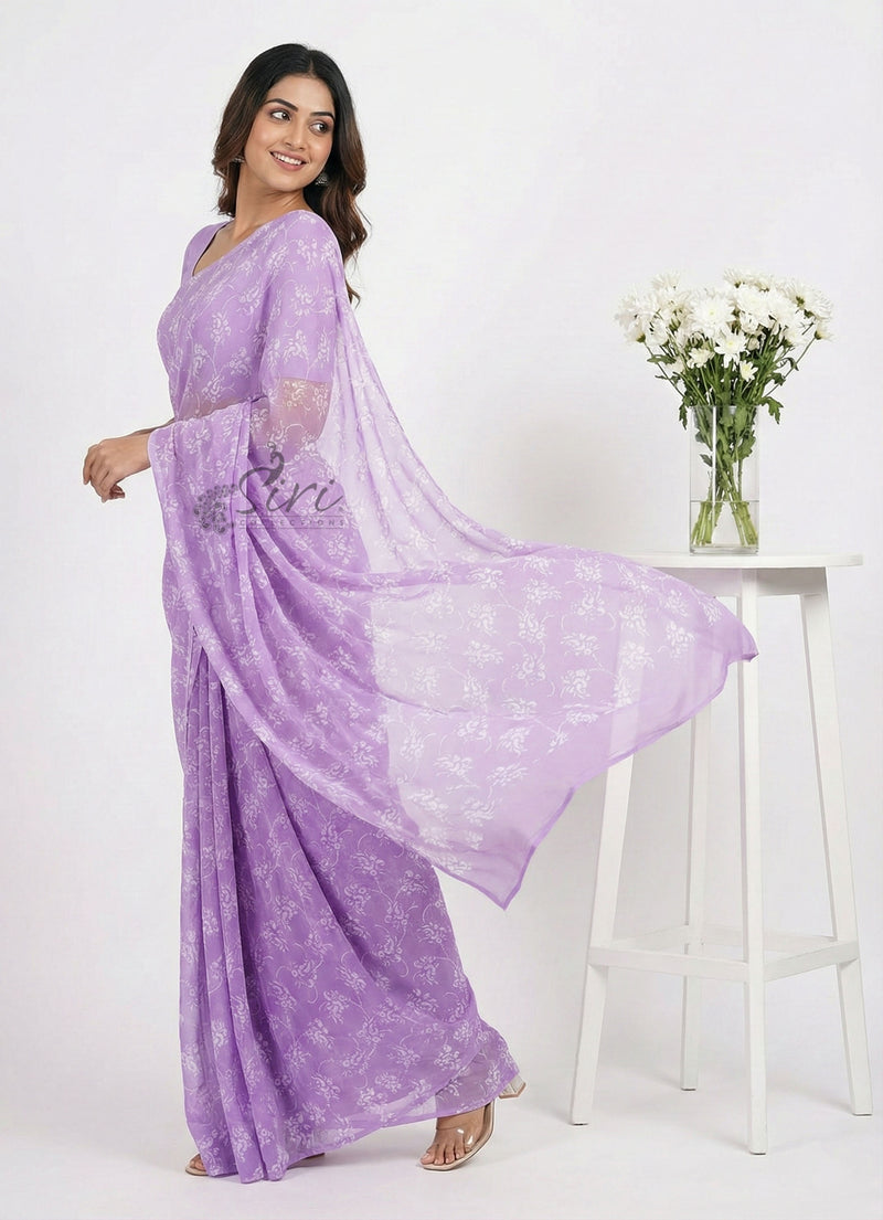 Authentic Garden Vareli Printed Georgette Saree