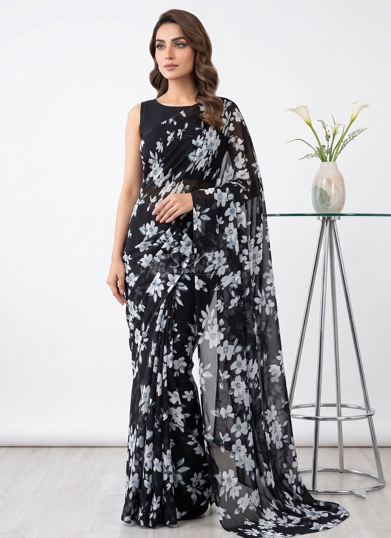 Authentic Garden Vareli Printed Georgette Saree