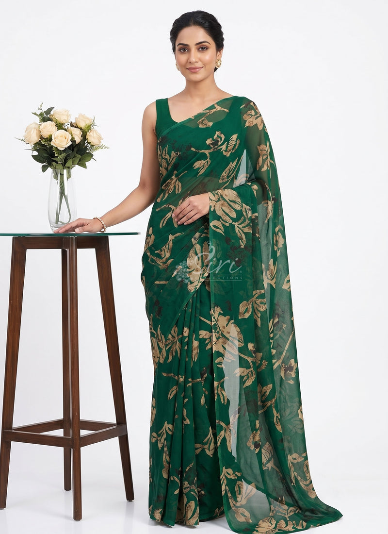 Authentic Garden Vareli Printed Georgette Saree