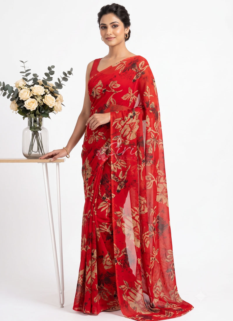 Authentic Garden Vareli Printed Georgette Saree
