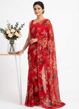 Authentic Garden Vareli Printed Georgette Saree