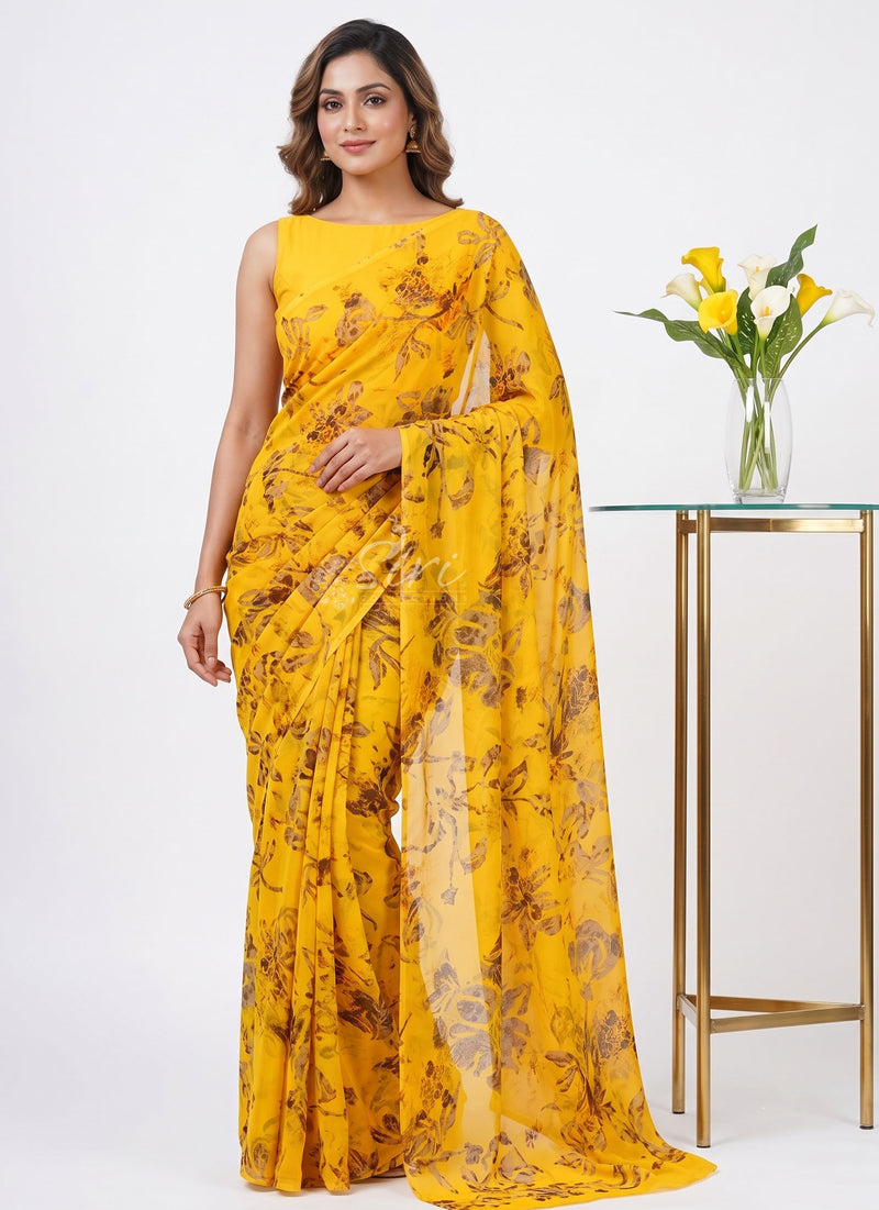 Authentic Garden Vareli Printed Georgette Saree