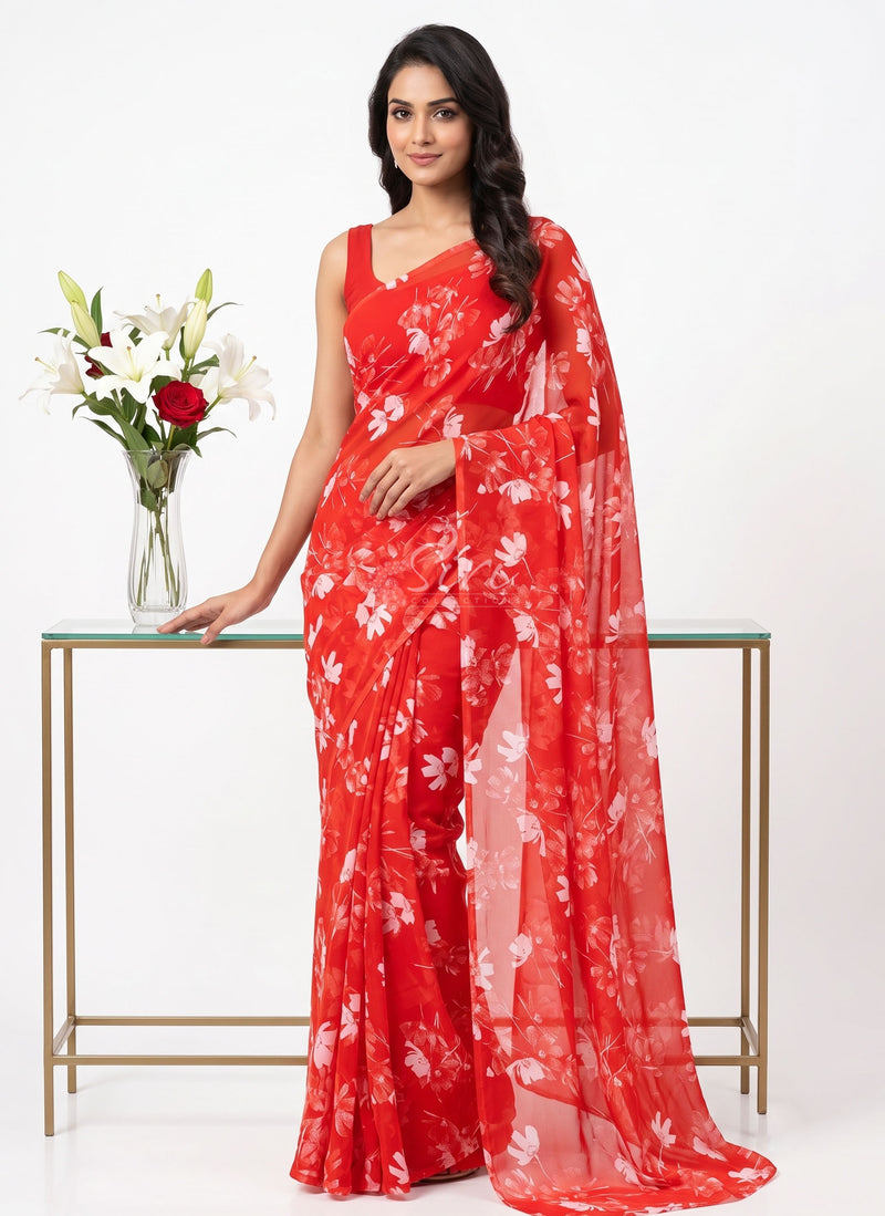 Authentic Garden Vareli Printed Georgette Saree