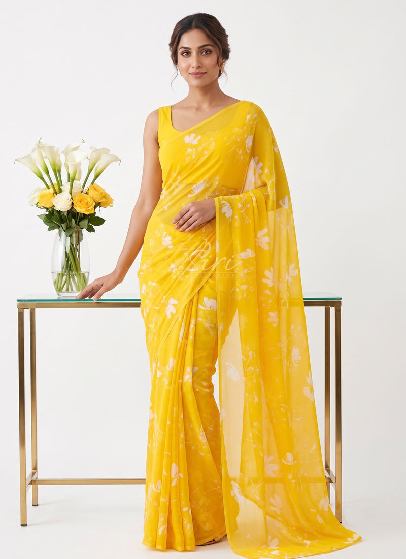Authentic Garden Vareli Printed Georgette Saree