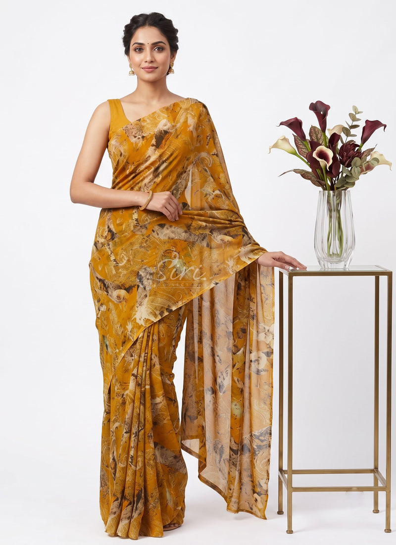 Authentic Garden Vareli Printed Georgette Saree