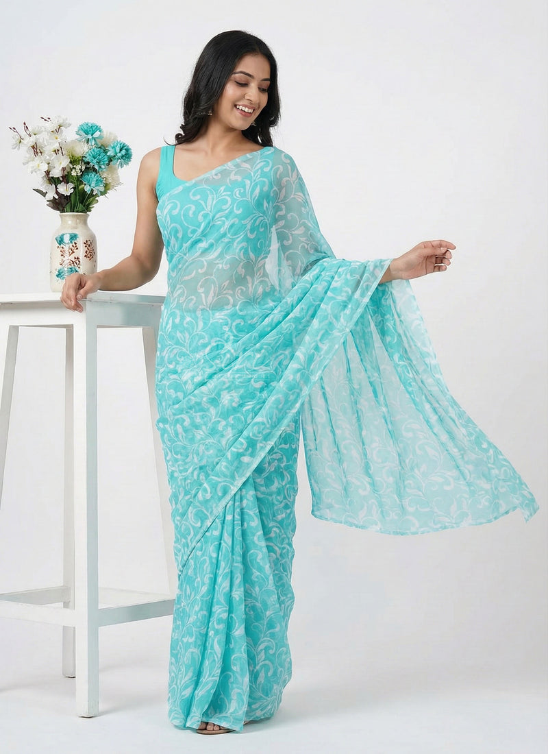 Exclusive Garden Vareli Printed Lentus Saree