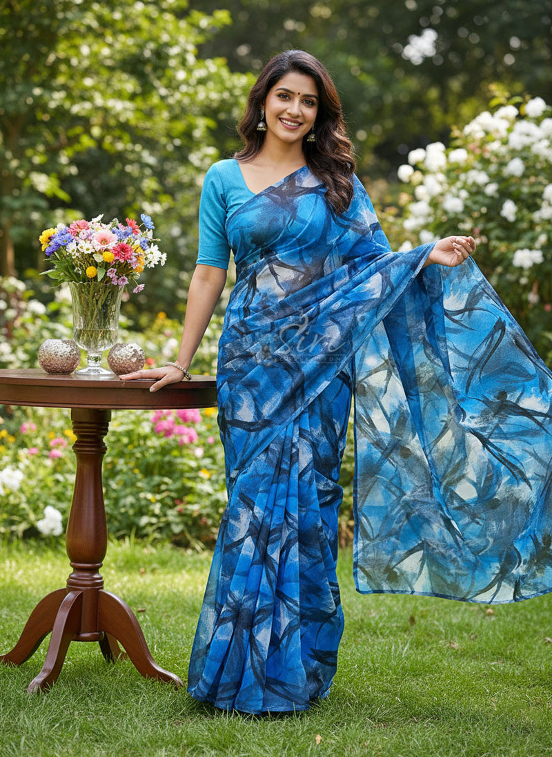 Beautiful Latest Printed Nara Chiffon Saree