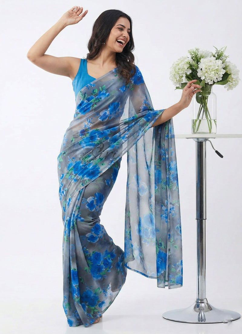 Beautiful Garden Vareli Printed Nara Chiffon Saree
