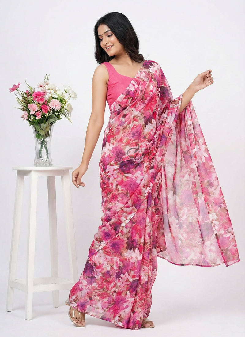 High Quality Garden Vareli Printed Nara Chiffon Saree