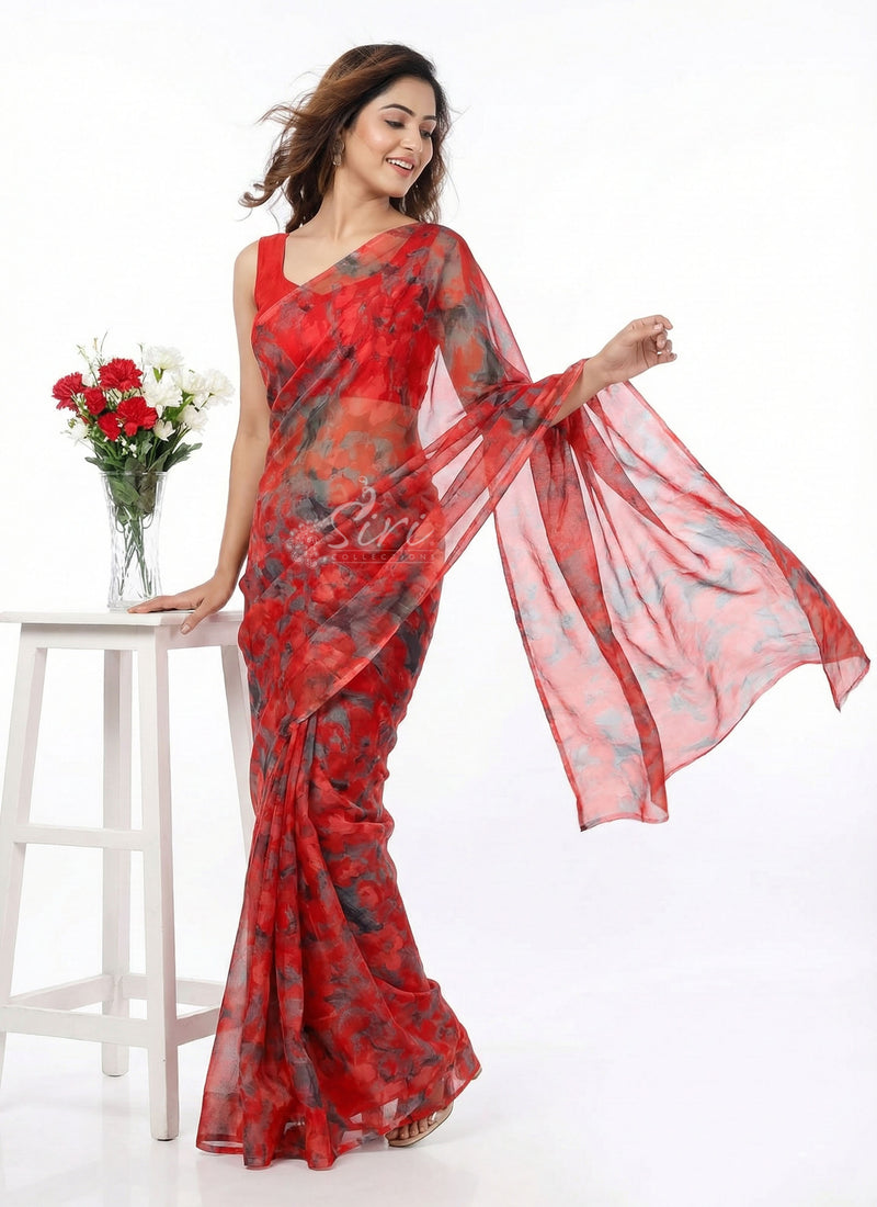 High Quality Garden Vareli Printed Nara Chiffon Saree