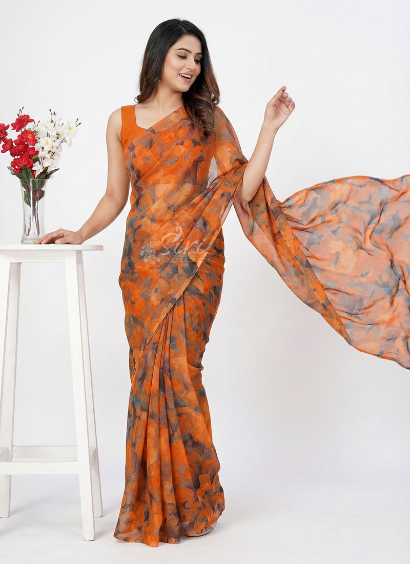 High Quality Garden Vareli Printed Nara Chiffon Saree
