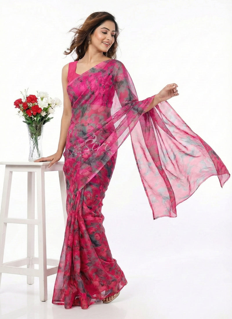 High Quality Garden Vareli Printed Nara Chiffon Saree