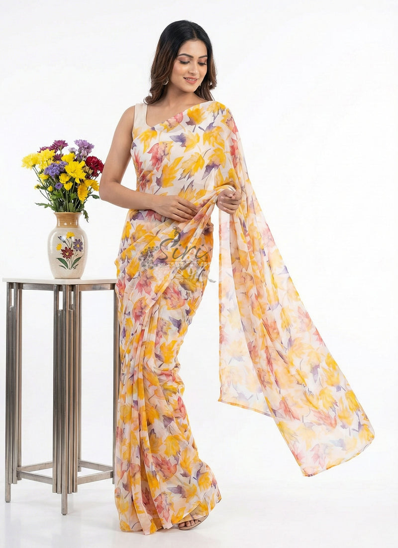 Beautiful Garden Vareli Printed Nara Chiffon Saree