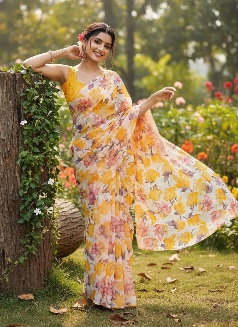 Beautiful Garden Vareli Printed Nara Chiffon Saree