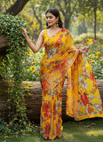 Exclusive Garden Vareli Printed Floral Nara Chiffon Saree