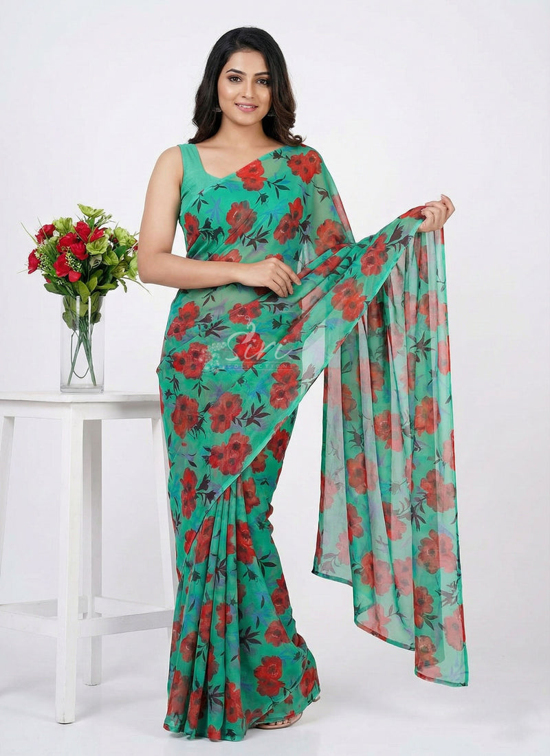 Beautiful Garden Vareli Printed Nara Chiffon Saree