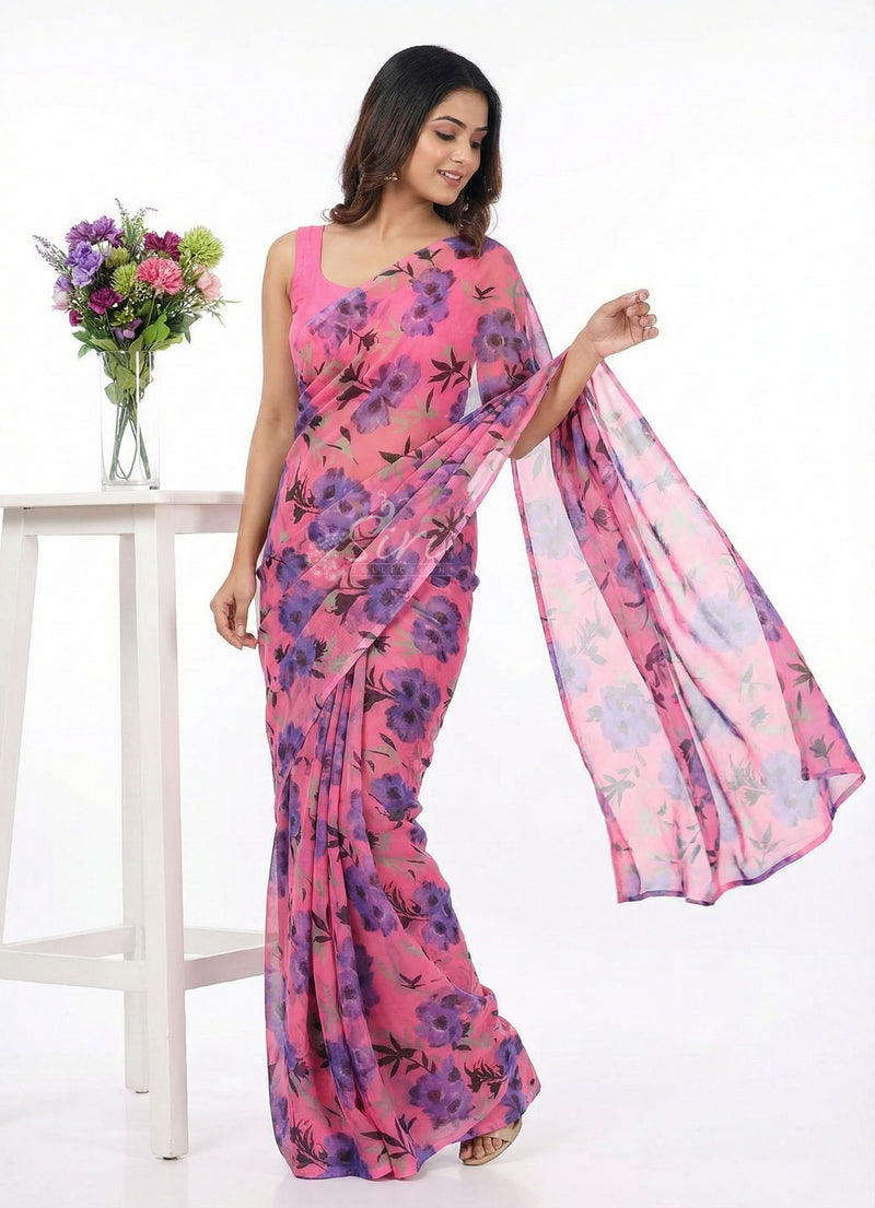 Beautiful Garden Vareli Printed Nara Chiffon Saree
