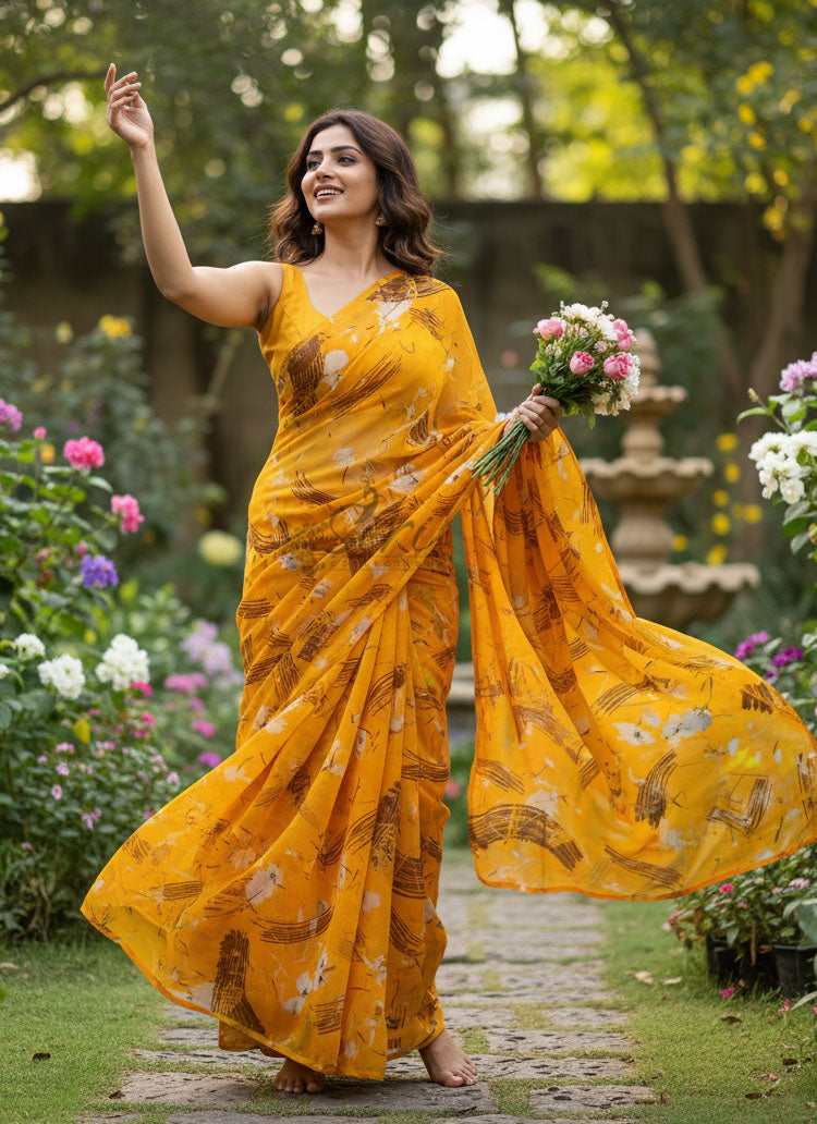 Latest Garden Vareli Floral Nara Chiffon Saree