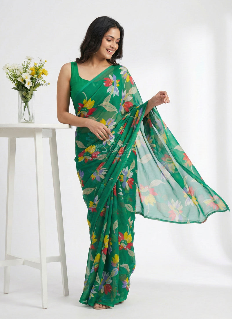 Latest Garden Vareli Floral Nara Chiffon Saree