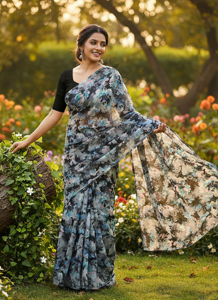Garden Vareli Floral Print Nara Chiffon Saree